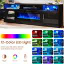 MXV 70" Fireplace TV Stand with Power Outlet for TVs UP to 80", Electric Fireplace Entertainment Center with LED Lights & Storage Cabinets, TV Console for Living Room, Office, Black-Black