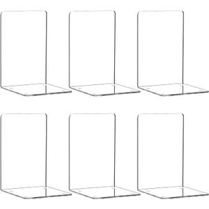 HappyHapi Book Ends, Acrylic Bookends, Clear Book Holders for Shelves, Book Organizer with 24 Pcs Silicone Non-Slip Mats for Library Office School (5 * 5 * 7.3 inch 3mm Thickness 3 Pairs/ 6 Pcs)