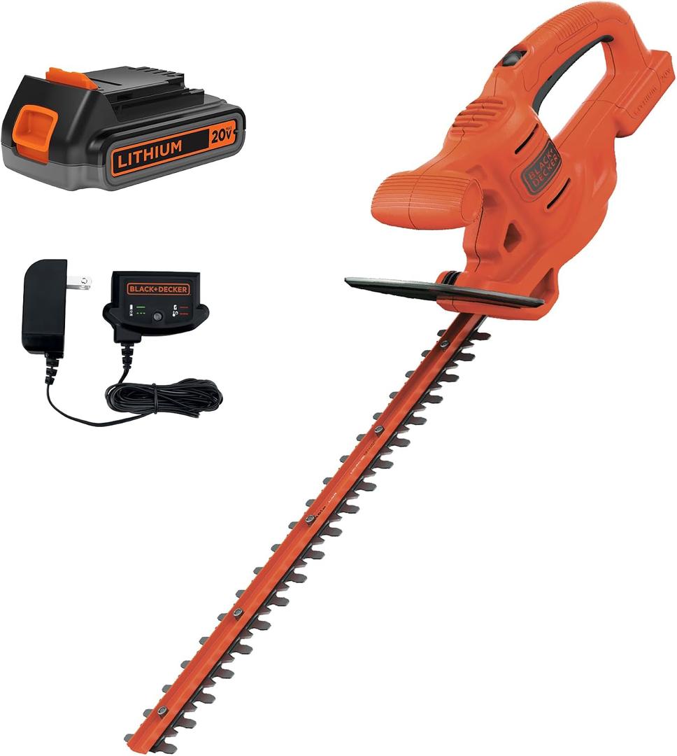 BLACK+DECKER 20V MAX Hedge Trimmer Cordless, 18 inch Blade, (1) Battery and Charger Included, Light Weight Reduced Vibration, Bush Trimmer Hedger (LHT218C1)
