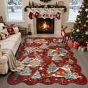 Collive Christmas Rugs for Bedroom, 5x7 Red Washable Area Rug Non Slip, Soft Ultra-Thin Christmas Tree Santa Claus Holiday Decor Carpet for Living Room Kids Room Nursery