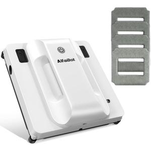 AlfaBot Window Cleaning Robot, Dual Nozzles with Ultrasonic Spray, 5000Pa Window Cleaner Robot with Edge Detection, 3 Intelligent Path Planning, Anti-Slipping System (White)