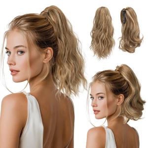2 PCS Ponytail Extensions Claw Clip Short Pony Tails Wavy Curly Synthetic Hairpieces for Women 12 Inch + 14Inch Set Bernstein Multi