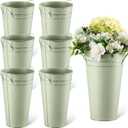 Irenare 12 Inch Vintage Galvanized Flower Bucket Metal Flower Vase Farmhouse French Bucket Planter Metal Floral Container for Party Table Centerpiece Weddings Home(Sage Green,6 Pcs)