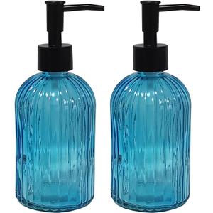 Blue Glass Soap Dispenser Set with Black Pump, 13.5oz Refillable Liquid Hand Soap Dispenser, Lotion Dish Soap Dispenser for Modern Home Decor, Kitchen Countertop, Bathroom, Hotel(2 Pack) Blue Glass Soap Dispenser Set with Black Pump, 13.5oz Refillable Liquid Hand Soap Dispenser, Lotion Dish Soap Dispenser for Modern Home Decor, Kitchen Countertop, Bathroom, Hotel(2 Pack)