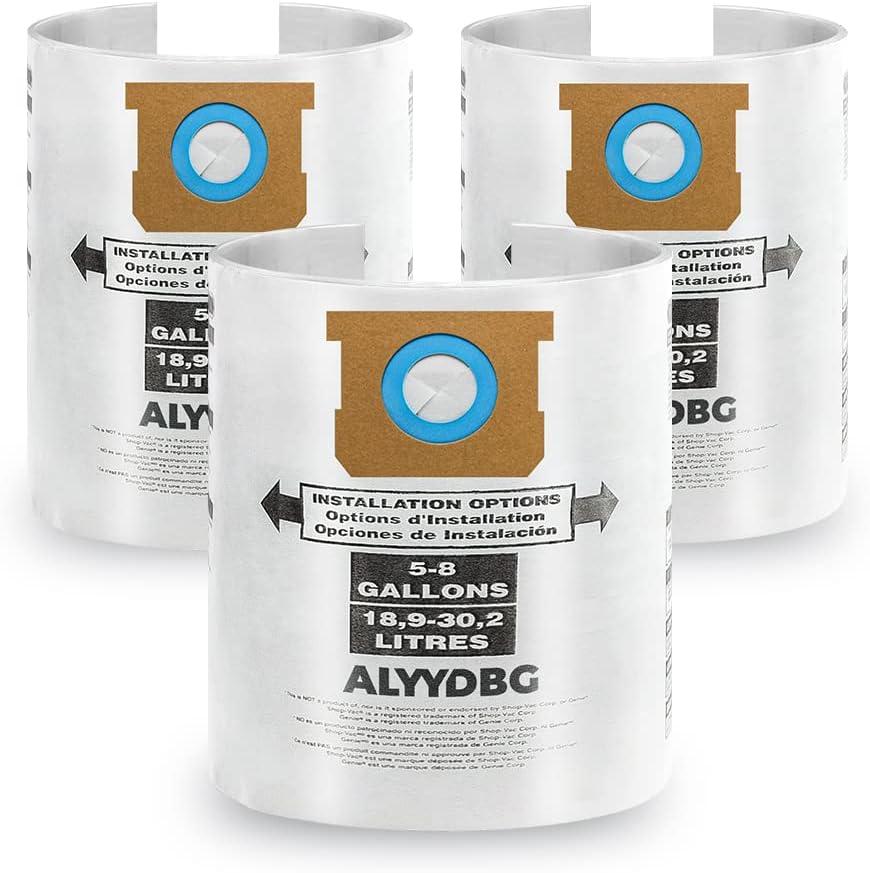 3 Pack Shop Vac 5-8 Gallon Filter Bags, ALYYDBG Type E - 90661 906-61 9066100 9066133; Type H 90671 9067-1 9067100 9067133 Vacuum Cleaner Filter Bags