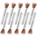 10-Piece Set Fluffy Beauty Makeup Brushes, Portable Blending Brushes with Eyebrow and Powder Application, White Mushroom-Design Plastic Travel Brushes for Makeup