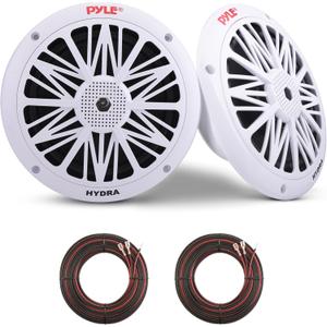 Pyle 6.5 Inch Dual Marine Speakers - 2 Way Waterproof and Weather Resistant Outdoor Audio Stereo Sound System with 200 Watt Power, Poly Carbon Cone and Butyl Rubber Surround - 1 Pair (White)