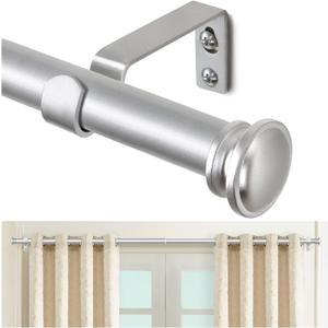 TONIAL Curtain Rod 32 to 58 Inch(2.6-4.8ft), Telescoping Splicing 3/4 Drapery Rods for Windows 20 yo 54 Inches, Decorative Single Rod with Small Cap Finial, Silver