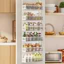 6-Tier Over The Door Pantry Organizer with Mesh Baskets, Adjustable & Stable Hanging Spice Rack for Kitchen, Bathroom, Bedroom, and Baby Essentials Storage (16" W 6-Tiers, White) 