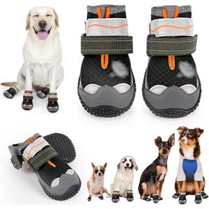 Dog Shoes for Large Small Medium Dogs, Anti-Slip Dog Booties & Paw Protectors for Outdoor, Waterproof Dog Boots for Hiking Hardwood Floor Winter Snow with Reflective Straps Size 8 (Width 3 inch) for 74-91lbs)