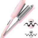 Curling Iron Hair Crimper Waver - TYMO ROVY Beach Waves Curling Wand, Ionic Deep Waver Hair Curler Tool with Ceramic 3 Barrel for Women, Dual Voltage, Anti-Scald, Easy to Use, Pink, 1.25 Inch