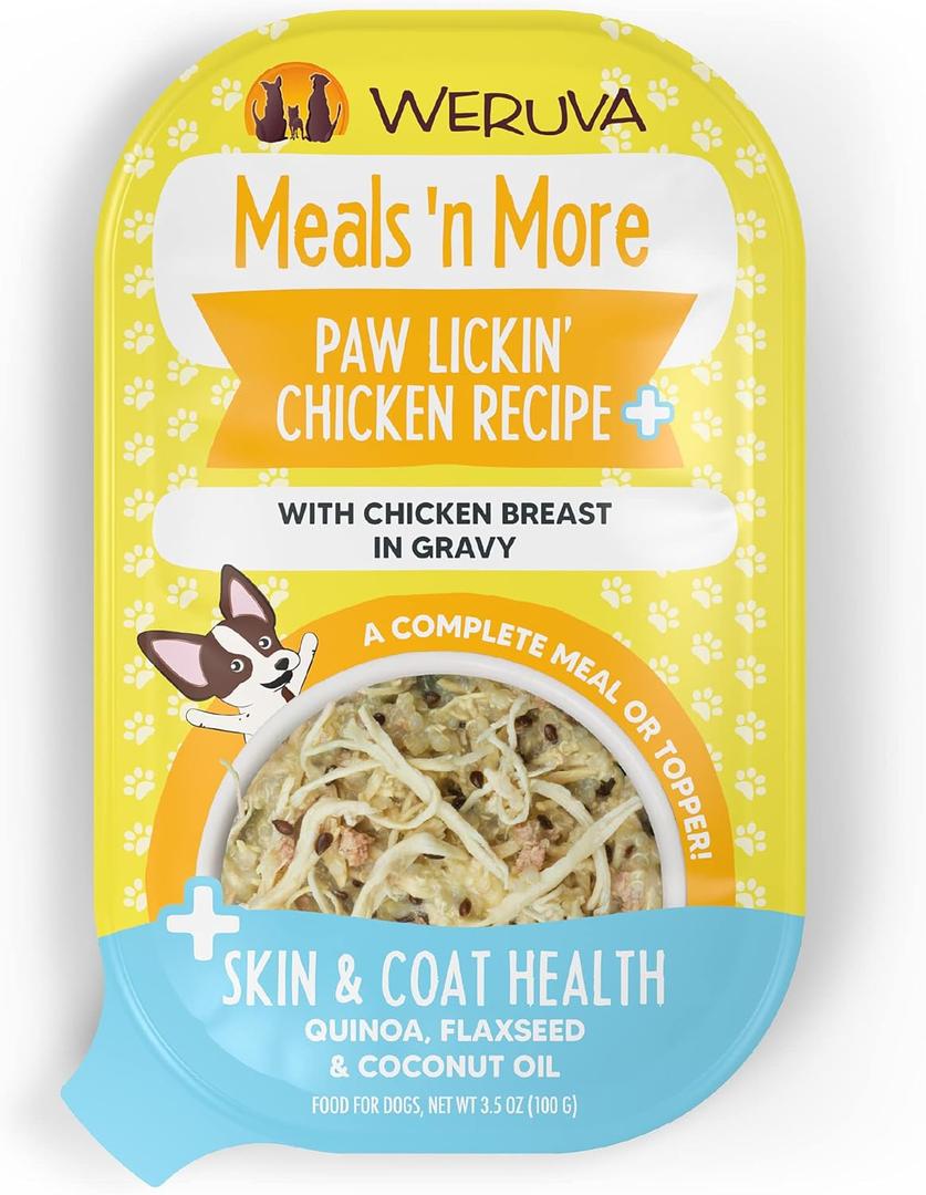 Weruva Meals 'n More Natural Wet Dog Food, Paw Lickin Chicken Plus Skin & Coat Health, 3.5oz Cup (Pack of 12)