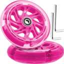 120mm x 28mm Light-up Kick Scooter Front Wheels 8mm OD Inline, LED Bearing Skateboard Silent Flash Wheel with Bearings ABEC-9 for Foldable Micro Mini 2-3-4 Wheel Kids Scooter Kickboard (Rose red)