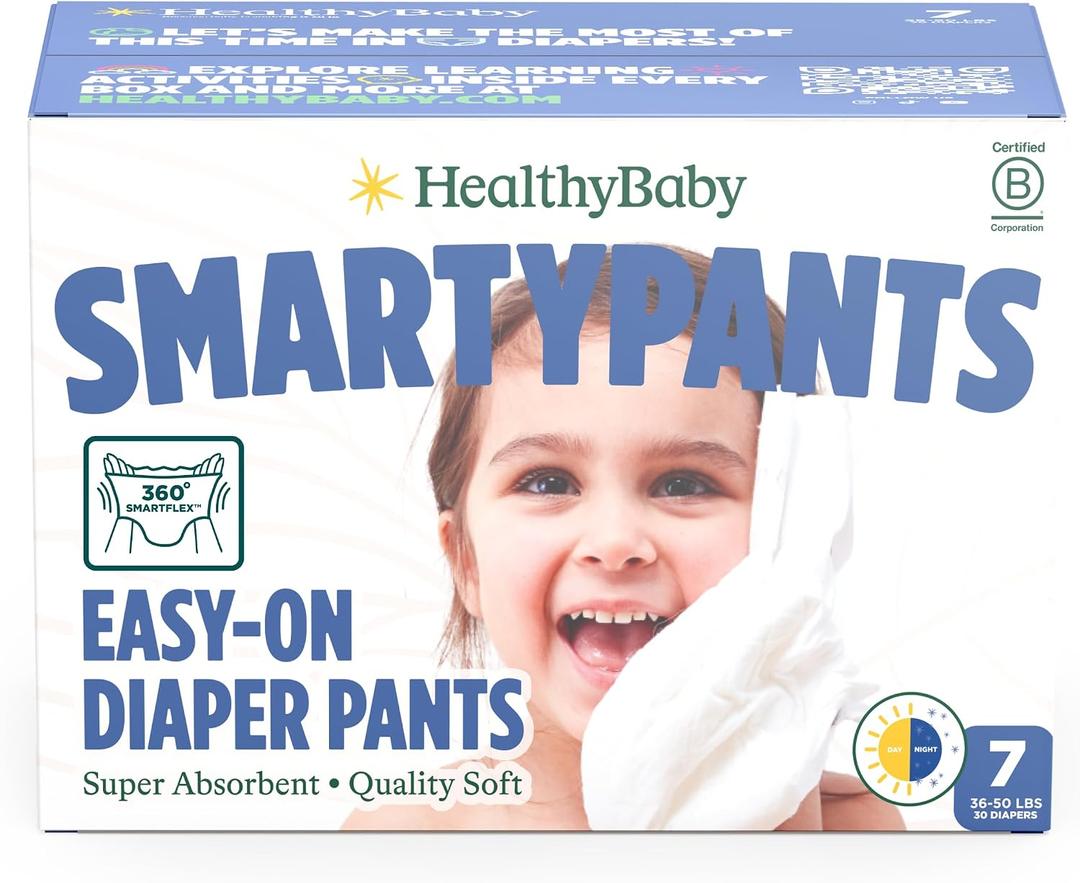 HealthyBaby Size 7 Pull Up Style Training Pants (30 Count) Easy Pull-On & Tear-Away Design for Potty Training Leak Protection for Active Toddlers EWG-Verified Safe, Plant-Based