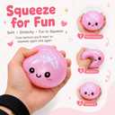 Sparkly Pink Dumpling Squishies Stress Balls, Colorful Squishies Dumpling Fidget Sensory Toy with Food Steamer, Squeeze Dough Ball for Stress Relief, Stretchy Desk Toys Gift, 2.34 x 2.34 x 2 inches