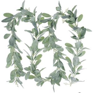 Tinsow 6.2 ft Artificial Lambs Ear Garland Lambs Ear Greenery Vine Flocked Leaf Garland Autumn Faux Vine Fall Boho Greenery and Leaves for Harvest Festival Farmhouse Mantle Home Decor