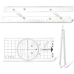 Motipuns 3 Pcs Basic Navigation Set, Include 16 Inch Marine Parallel Ruler with Clear Scales Navigation Divider Marine Nautical Protractor 6 Inch Marine Fixed Points Divider for Boat