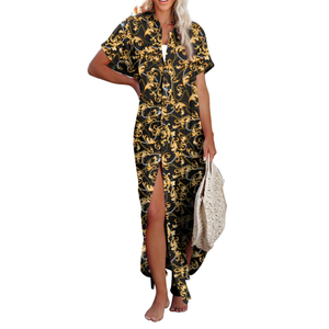 Herseas Swimsuit Cover Ups Beach Dresses for Women 2024 Vacation Casual Short Sleeve Button Down Dress Long Kimonos Cardigans Bathing Suit Coverups Orange Small 4 6
