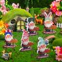 12 Pack Christmas Wooden Garden Gnome Greeter Statue Includes 1 Mini Gnome and 11 Assortment Seasonal Hats Miniature Fairy Garden Accessory for Outdoor Indoor Patio Lawn Xmas Tabletop Decor