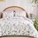 DJY White Comforter Set Queen Size, 7 Piece Floral Comforter Set with Sheets Elegant Flower Print Bed in a Bag Soft Microfiber Complete Bedding Set for All Season | Breathable material