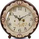 Justup Vintage Table Clock, Retro Non-Ticking European Style Beside Desk Clock Battery Operated Silent Quartz Movement for Bedroom Living Room Indoor Decor (Brown)