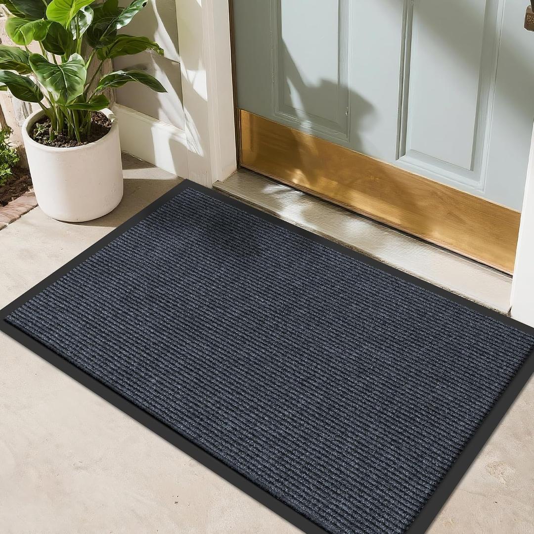 Front Door Mat, 4 x 2 Feet Indoor Outdoor Entrance Mat, Heavy Duty Commercial Floor Mats, Non-Slip Rubber Backing Doormat for Entryway, Waterproof, Low-Profile, Easy to Clean, 4' Length x 2' Width