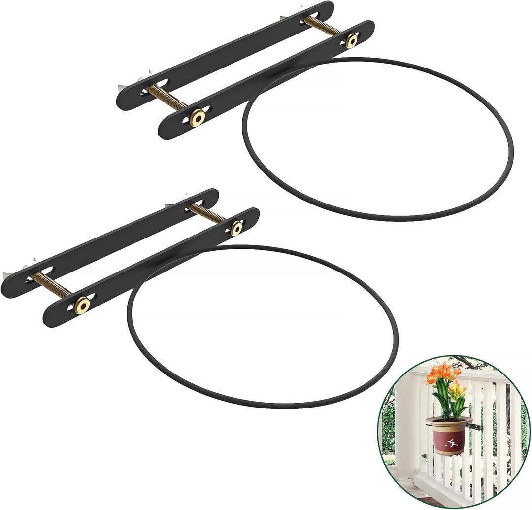 Hanging Flower Pots Holder Deck Railing Plant Container Holder for Round Pot Planters (8") Hanging Bucket Flower Pot Holder for Patio Balcony Outdoor Plants 2 Pack