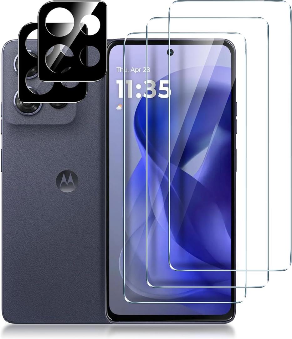LYWHL for Motorola Moto G Power 5G (2025) Screen Protector, 3 Pack Tempered Glass 9H Hardness HD Clear Film + 2 Pack Camera Lens Glass Protector, Case Friendly, Touch Sensitive (Transparent)