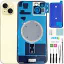 15 Plus Back Glass Replacement for iPhone 15 Plus Rear Back Cover Glass Waterproof and Camera Lens+Professional Repair Tool Kit (Yellow)