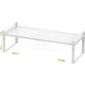 Jojocross Expandable Stackable Aadjustable Shoe Rack Pantry Shelf for Kitchen Cabinets Counter Shelves Countertop Cupboard Storage Solution,Sturdy Heavy-Duty Metal Construction(1Pack/White/Medium)