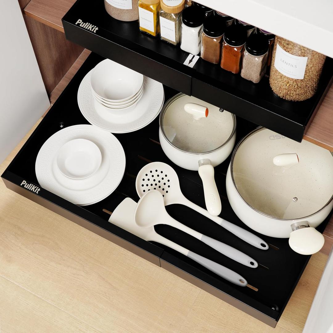 Pull Out Cabinet Organizer 16.5" Deep Heavy Duty Slide outside Drawers Expandable (16.9''-26.8'') Fixed with Adhesive Extract Shelves for Kitchen Cupboard Sorting, Under Sink Storage Rack (Black) Pull Out Cabinet Organizer 16.5" Deep Heavy Duty Slide outside Drawers Expandable (16.9''-26.8'') Fixed with Adhesive Extract Shelves for Kitchen Cupboard Sorting, Under Sink Storage Rack (Black)
