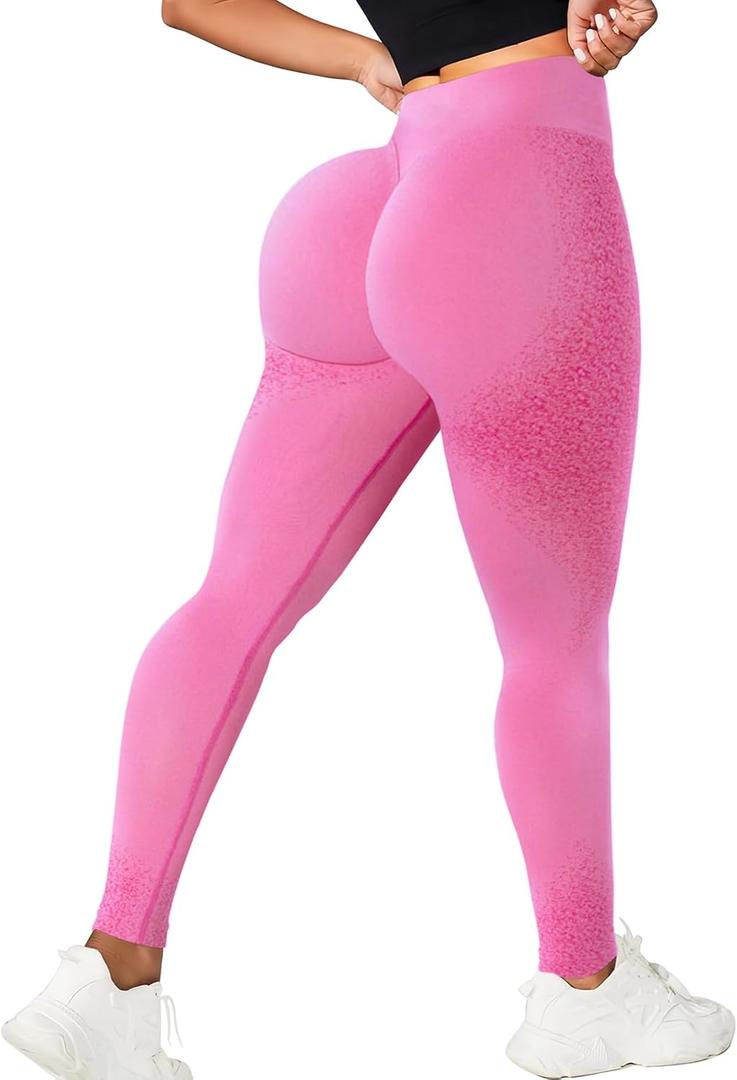 POWERASIA Ignite Hidden Scrunch Butt Lifting Leggings for Women Tummy Control Yoga Pants Boom Booty Lift Workout Legging (Pink, L)