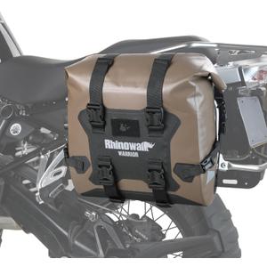 Rhinowalk Motorcycle Saddle Bag Waterproof Side Bag 24-42L, PVC Roll-Top Side Luggage with Magnetic Closure, Lightweight Rear Rack Pannier Bag with Reflective Logo (Brown, 1pair), 48L