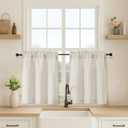 OVZME Natural Kitchen Curtains 24 Inch Length, Light Filtering Faux Linen Textured Small Cafe Curtains, Short Window Curtain Tiers for Cabinet Bathroom Basement RV Camper, 30Wx24L Inch, 2PCS