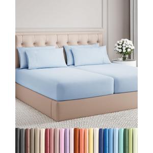 Split King 7 Piece Sheet Set - Comfy, Breathable & Cooling - Soft Hotel Luxury Bedding for Women, Men, Kids, Teens and Children - 1 Flat & 2 Fitted Sheets & 4 Pillowcases with Deep Pockets - Sky Blue