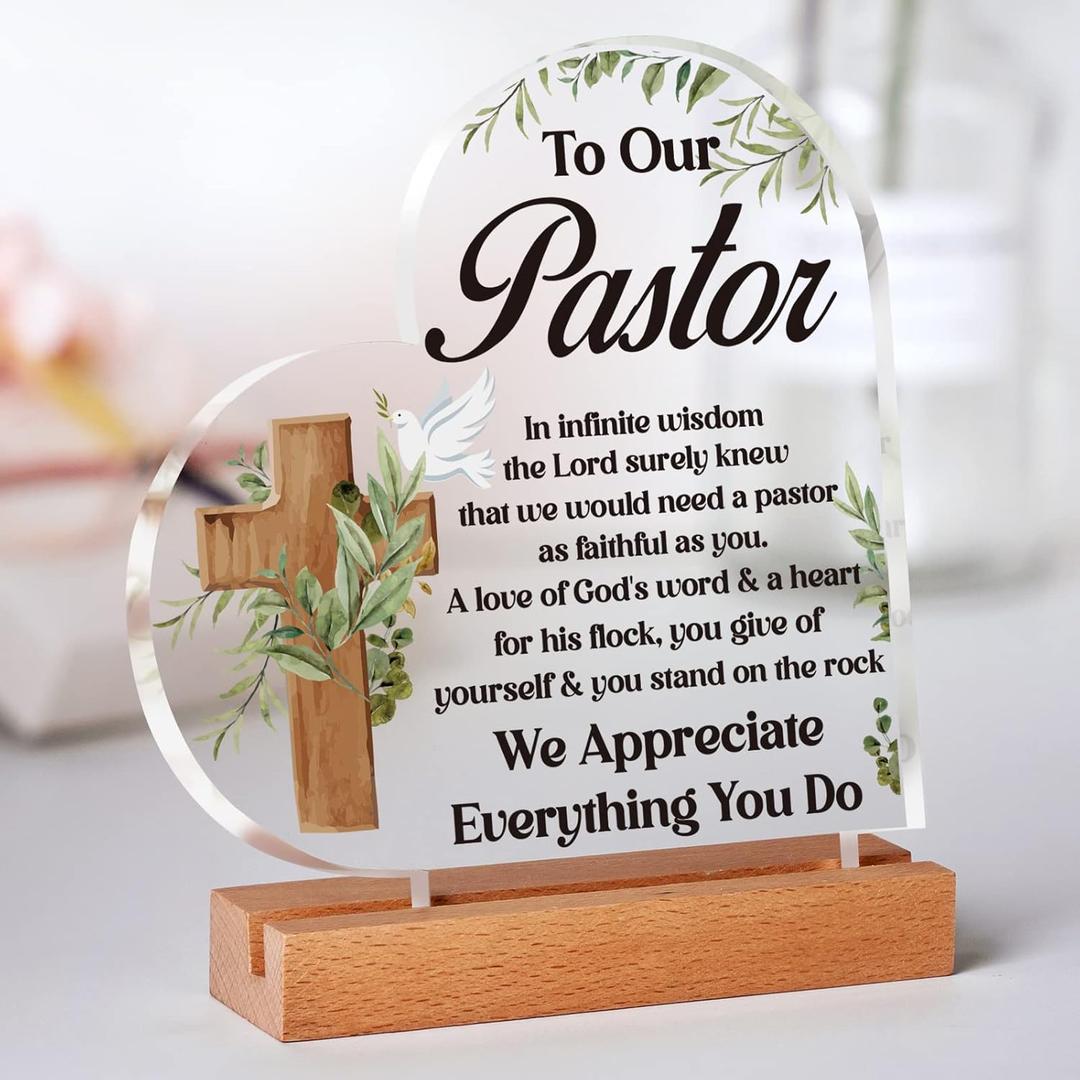 Pastor Appreciation Gifts - Plaque with Wooden Stand, Pastor Gifts for Men, Unique Pastor Christmas Christian Prayer Gifts for Pastor, Thank You Presents for Our Pastor Tabletop Decor