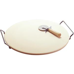 GoodCook Oven to Table Ceramic Stoneware Pizza Stone with Metal Rack, 14.75", White