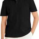 Haloumoning Boys Knit Short Sleeve Polo Shirt Kids Summer Casual Shirts School Uniform Golf Tops Tees 5-14Y (9-10 Years, Black)