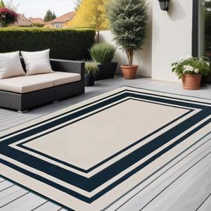 RURALITY Outdoor Rugs 8x10 Waterproof for Patios Clearance,Plastic Straw Mats for Backyard,Porch,Deck,Balcony,Reversible,Black and Beige