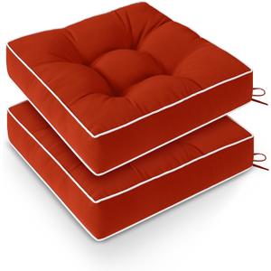Outdoor Chair Cushions Set of 2, Patio Cushions for Outdoor Furniture, Tufted Waterproof Outdoor Chair Pads, 19 x 19 Inch, Brick Red