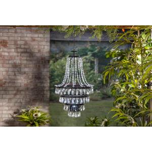18 Inches Tall Acrylic Crystal Outdoor Solar Chandelier, White Integrated LED Light, Black Metal