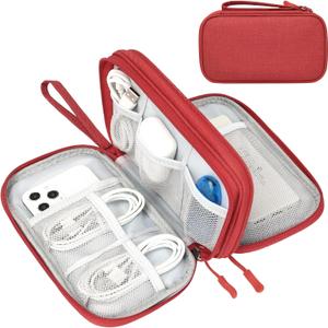 FYY Electronic Organizer, Travel Cable Organizer Bag Pouch Electronic Accessories Carry Case Portable Waterproof Double Layers Storage Bag for Cable, Cord, Charger, Phone, Earphone, Medium Size, Red