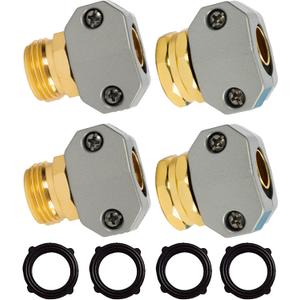 Hourleey Garden Hose Repair Kit, 2 Sets Aluminum Alloy Garden Hose End Mender, Male and Female Water Hose Repair Fittings, Fit 5/8" and 3/4" Connector, with 4 Extra Hose Washers
