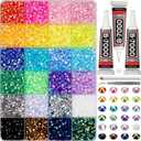 9000Pcs Rhinestones for Bedazzling, 5mm Bedazzler Kit with Flatback Rhinestones for Clothes Crafting Crafts Nails Clothing, Flat Back Resin Rainbow Colorful Colored Crystal with B 7000 Glue Clear