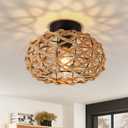 Boho Rattan Ceiling Light Fixtures,Woven Wicker Semi Flush Mount Ceiling,Coastal Boho Rattan Light for Dinging Living Room,Kitchen,Farmhouse,Bedroom,Hallway,Entryway Decor