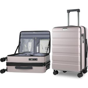 KROSER Carry On Luggage with Spinner Wheels & Built-in TSA Lock, Expandable Top Opening Hard Shell Suitcase Large Capacity Durable Rolling Luggage with USB Port, Carry-On 20-Inch, Matte Purple/Pink