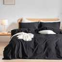 BESTOUCH Duvet Cover Set 100% Washed Cotton Linen Feel Super Soft Comfortable Chic Lightweight 3 PCs Home Bedding Set Solid Deep Black Super Queen (Super Queen (98" x 90"))