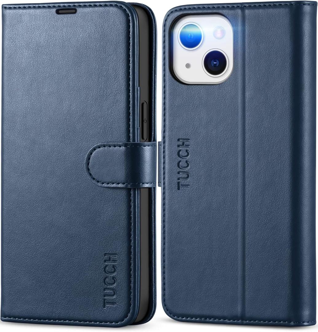 TUCCH Wallet Case for iPhone 13 6.1-inch, [RFID Blocking] [Card Slot] TPU Interior Protective Case, Magnetic Folio Shockproof PU Leather Stand Flip Cover Compatible with iPhone 13 2021, Dark Blue