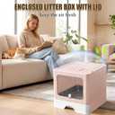 Stainless Steel Cat Litter Box With Lid, Top & Front Entry Enclosed Metal Litter Box, Large Covered Drawer Type Foldable Cat Litter Pan With Litter Scoop & Mat, Easy to Clean,Odor Control (Pink)