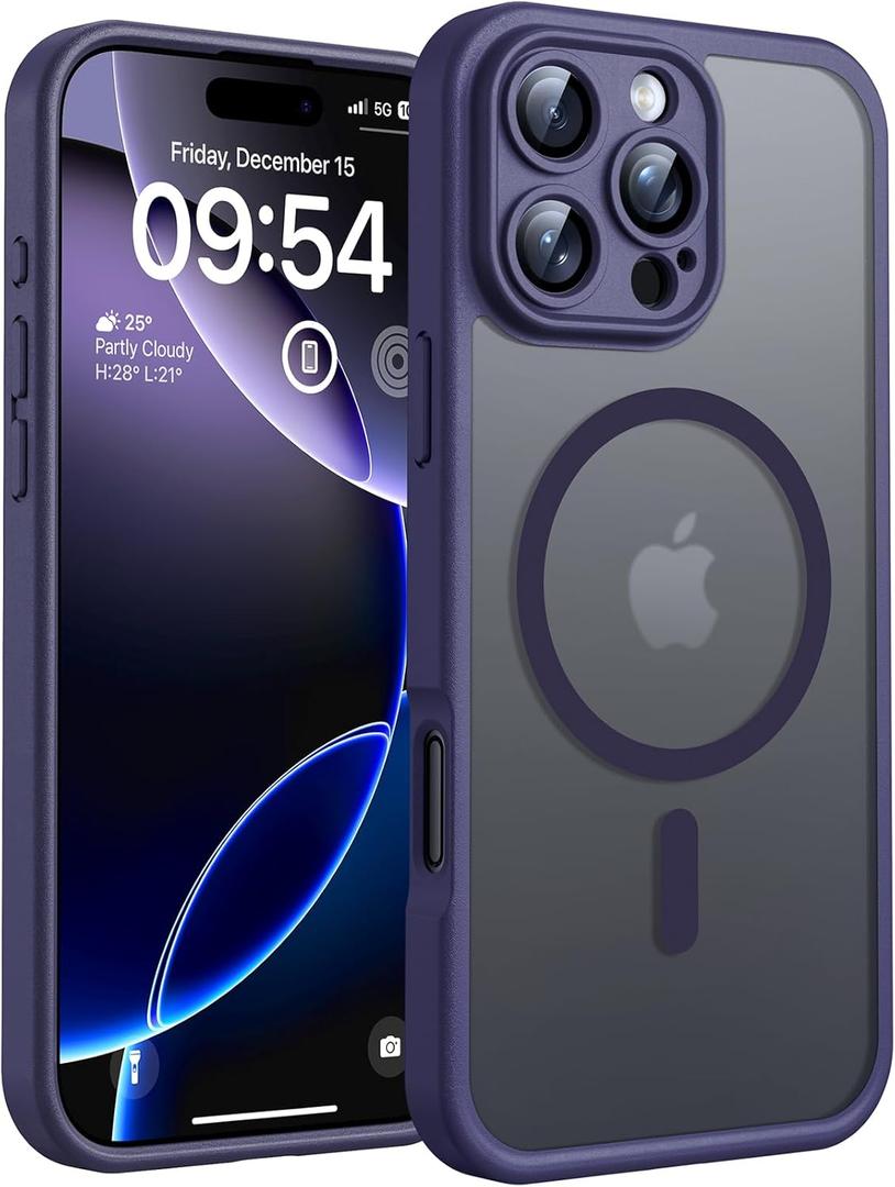 TOCOL for iPhone 16 Pro Max Phone Case Compatible with Magsafe Full Camera Protection Drop Protection Magnetic Translucent Matte Back Bumper Phone Case for 16 Pro Max 6.9-Inch (Midnight Purple)